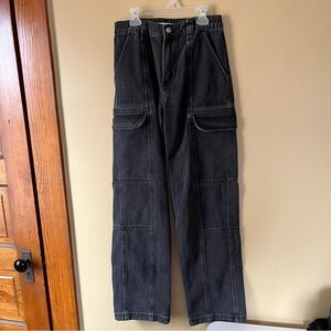 PacSun Elastic Waist Cargo Wide Leg Black Pants